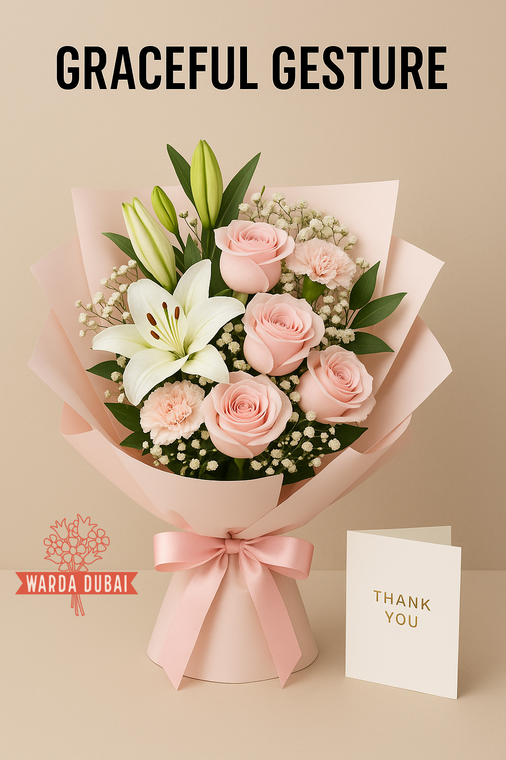 Graceful Gesture – Elegant Pink Bouquet with Thank You Card