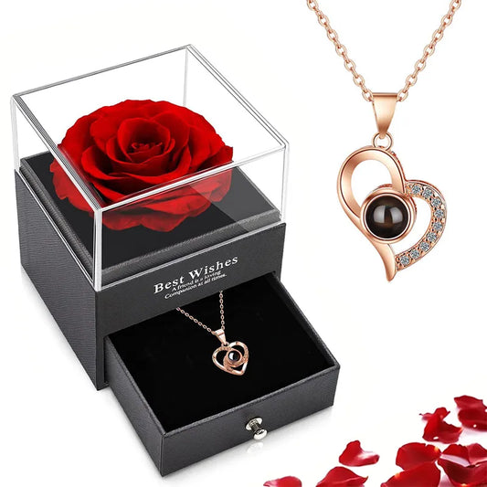 Projection Necklace Set With Rose Gift Box